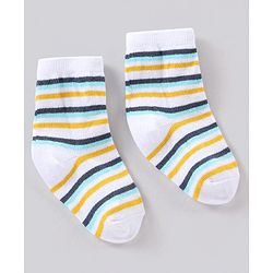Cute Walk by Babyhug Anti Bacterial Ankle Length Striped Socks Pack of 3 - Blue Yellow