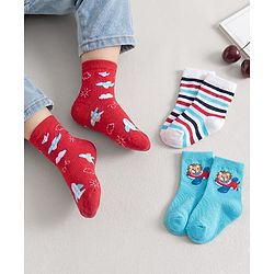 Cute Walk by Babyhug Anti Bacterial Ankle Length Striped Socks Pack of 3 - Blue Red