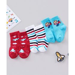 Cute Walk by Babyhug Anti Bacterial Ankle Length Striped Socks Pack of 3 - Blue Red
