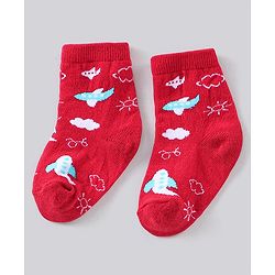 Cute Walk by Babyhug Anti Bacterial Ankle Length Striped Socks Pack of 3 - Blue Red