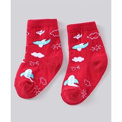Cute Walk by Babyhug Anti Bacterial Ankle Length Striped Socks Pack of 3 - Blue Red