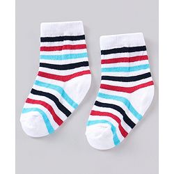 Cute Walk by Babyhug Anti Bacterial Ankle Length Striped Socks Pack of 3 - Blue Red