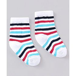 Cute Walk by Babyhug Anti Bacterial Ankle Length Striped Socks Pack of 3 - Blue Red
