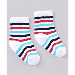 Cute Walk by Babyhug Anti Bacterial Ankle Length Striped Socks Pack of 3 - Blue Red