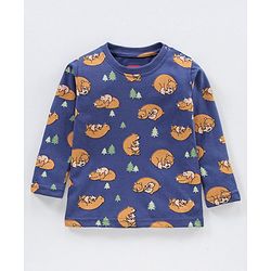 Babyhug Cotton Full Sleeves Night Suit Bear Print- Blue