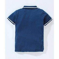 Babyhug Cotton Half Sleeves Polo T-Shirt with Bear Applique Dot Print - Blue
