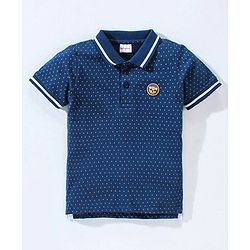 Babyhug Cotton Half Sleeves Polo T-Shirt with Bear Applique Dot Print - Blue