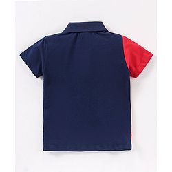 Babyhug Cotton Pique Knit Cut & Sew Half Sleeves Polo T-Shirt Text Print - Red Navy