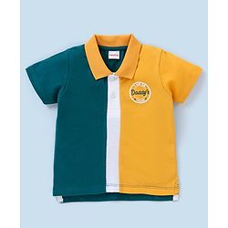 Babyhug Cotton Jersey Knit Half Sleeves Cut & Sew Polo T-Shirt - Yellow & Green