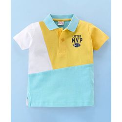 Babyhug Cotton Jersey Half Sleeves Cut & Sew Polo T-Shirt with Text Graphics - White