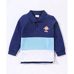 Babyhug Cotton Knit Full Sleeves Cut & Sew with Graphic Detailing Polo T-Shirt - Navy Blue & Grey