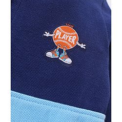 Babyhug Cotton Knit Full Sleeves Cut & Sew with Graphic Detailing Polo T-Shirt - Navy Blue & Grey