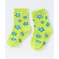Cute Walk by Babyhug Anti Bacterial Ankle Length Non Terry Striped Socks Star Print Pack of 3 - Blue Green