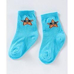 Cute Walk by Babyhug Anti Bacterial Ankle Length Non Terry Striped Socks Star Print Pack of 3 - Blue Green