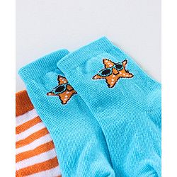 Cute Walk by Babyhug Anti Bacterial Ankle Length Non Terry Striped Socks Star Print Pack of 3 - Blue Green