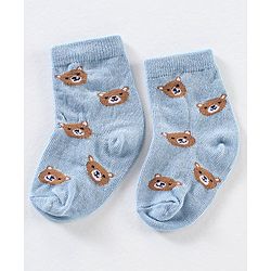 Cute Walk by Babyhug Anti Bacterial Ankle Length Non Terry Striped Socks Bear Design Pack of 3 - Blue Yellow
