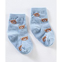 Cute Walk by Babyhug Anti Bacterial Ankle Length Non Terry Striped Socks Bear Design Pack of 3 - Blue Yellow