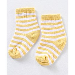 Cute Walk by Babyhug Anti Bacterial Ankle Length Non Terry Striped Socks Bear Design Pack of 3 - Blue Yellow
