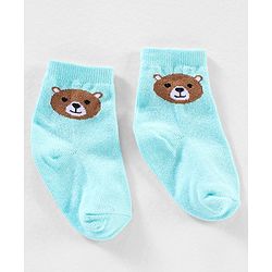 Cute Walk by Babyhug Anti Bacterial Ankle Length Non Terry Striped Socks Bear Design Pack of 3 - Blue Yellow