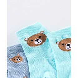 Cute Walk by Babyhug Anti Bacterial Ankle Length Non Terry Striped Socks Bear Design Pack of 3 - Blue Yellow