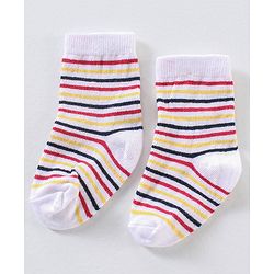 Cute Walk by Babyhug Anti Bacterial Ankle Length Non Terry Striped Socks Pack of 3 - Blue Yellow