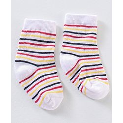 Cute Walk by Babyhug Anti Bacterial Ankle Length Non Terry Striped Socks Pack of 3 - Blue Yellow
