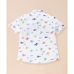 Babyhug Cotton Half Sleeves Knit Boys Shirt Aeroplane Print - White