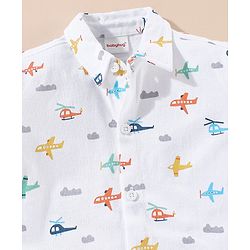 Babyhug Cotton Half Sleeves Knit Boys Shirt Aeroplane Print - White