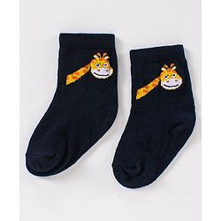 Cute Walk by Babyhug Anti Bacterial Ankle Length Non Terry Striped Socks Giraffe Print Pack of 3 - Blue White