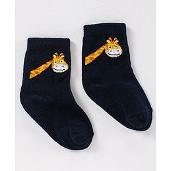 Cute Walk by Babyhug Anti Bacterial Ankle Length Non Terry Striped Socks Giraffe Print Pack of 3 - Blue White