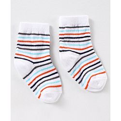 Cute Walk by Babyhug Anti Bacterial Ankle Length Non Terry Striped Socks Giraffe Print Pack of 3 - Blue White