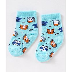 Cute Walk by Babyhug Anti Bacterial Ankle Length Non Terry Striped Socks Giraffe Print Pack of 3 - Blue White