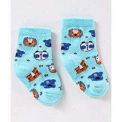 Cute Walk by Babyhug Anti Bacterial Ankle Length Non Terry Striped Socks Giraffe Print Pack of 3 - Blue White