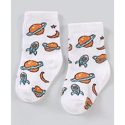 Cute Walk by Babyhug Ankle Length Anti Bacterial Space Theme Socks Pack Of 3 - Blue White