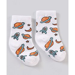 Cute Walk by Babyhug Ankle Length Anti Bacterial Space Theme Socks Pack Of 3 - Blue White