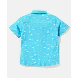 Babyhug Half Sleeves Cotton Knitted Beach Theme Printed Shirt - Blue