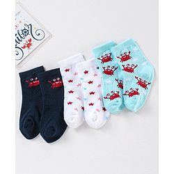 Cute Walk by Babyhug Anti Bacterial Ankle Length Non Terry Striped Socks Star Print Pack of 3 - Blue White