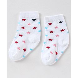 Cute Walk by Babyhug Anti Bacterial Ankle Length Non Terry Striped Socks Star Print Pack of 3 - Blue White