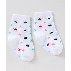 Cute Walk by Babyhug Anti Bacterial Ankle Length Non Terry Striped Socks Star Print Pack of 3 - Blue White
