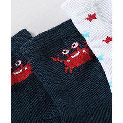 Cute Walk by Babyhug Anti Bacterial Ankle Length Non Terry Striped Socks Star Print Pack of 3 - Blue White