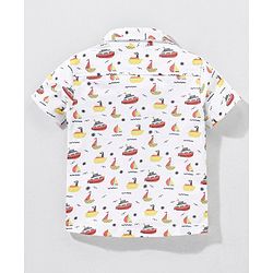Babyhug Half Sleeves Cotton Knitted Boat Print Shirt- - White