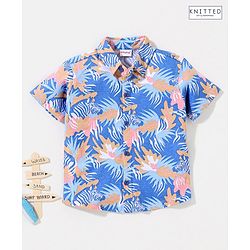 Babyhug Half Sleeves Cotton Knitted Zebra Printed Shirt - Blue
