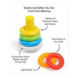 Babyhug Premium 5 Colorful Stacking Rings| Junior Plastic Stack Up Educational Toy| Bath Toy Ring| BIS Certified| Non-Toxic| 6 Months+