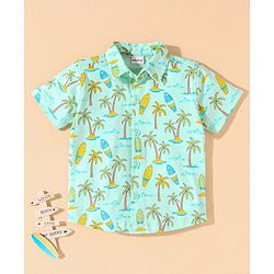 Babyhug cotton Half sleeves Knit boys shirt Surf Print- Blue