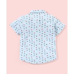 Babyhug Half Sleeves Cotton Knitted Airplane Print Shirt - Light Blue