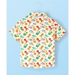 Babyhug Cotton Knit Half Sleeve  Regular Collar Dino Printed Shirt - White