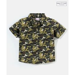 Babyhug Half Sleeve Cotton Knitted Camouflage Printed Shirt - Green