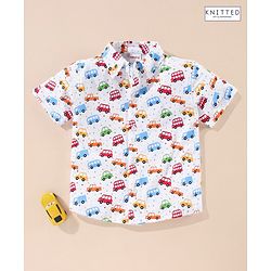 Babyhug Cotton Half Sleeves Knit Boys Shirt Car & Bus Print - White