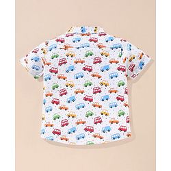 Babyhug Cotton Half Sleeves Knit Boys Shirt Car & Bus Print - White