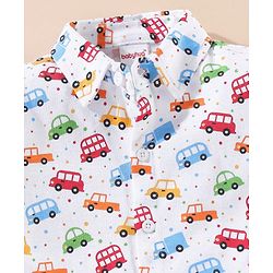 Babyhug Cotton Half Sleeves Knit Boys Shirt Car & Bus Print - White